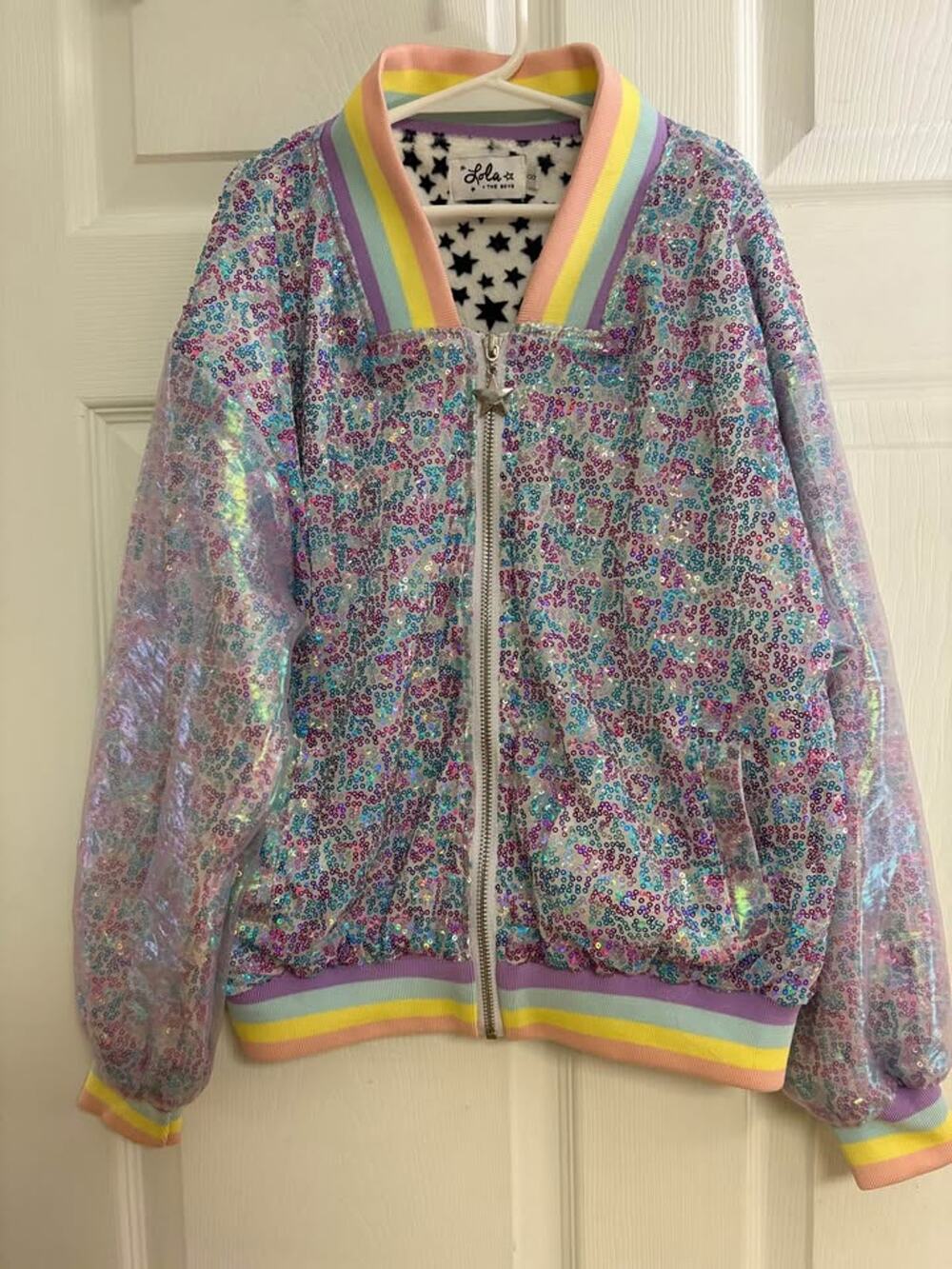 Lola + The Boys Sequin Bomber Jacket Size 8
